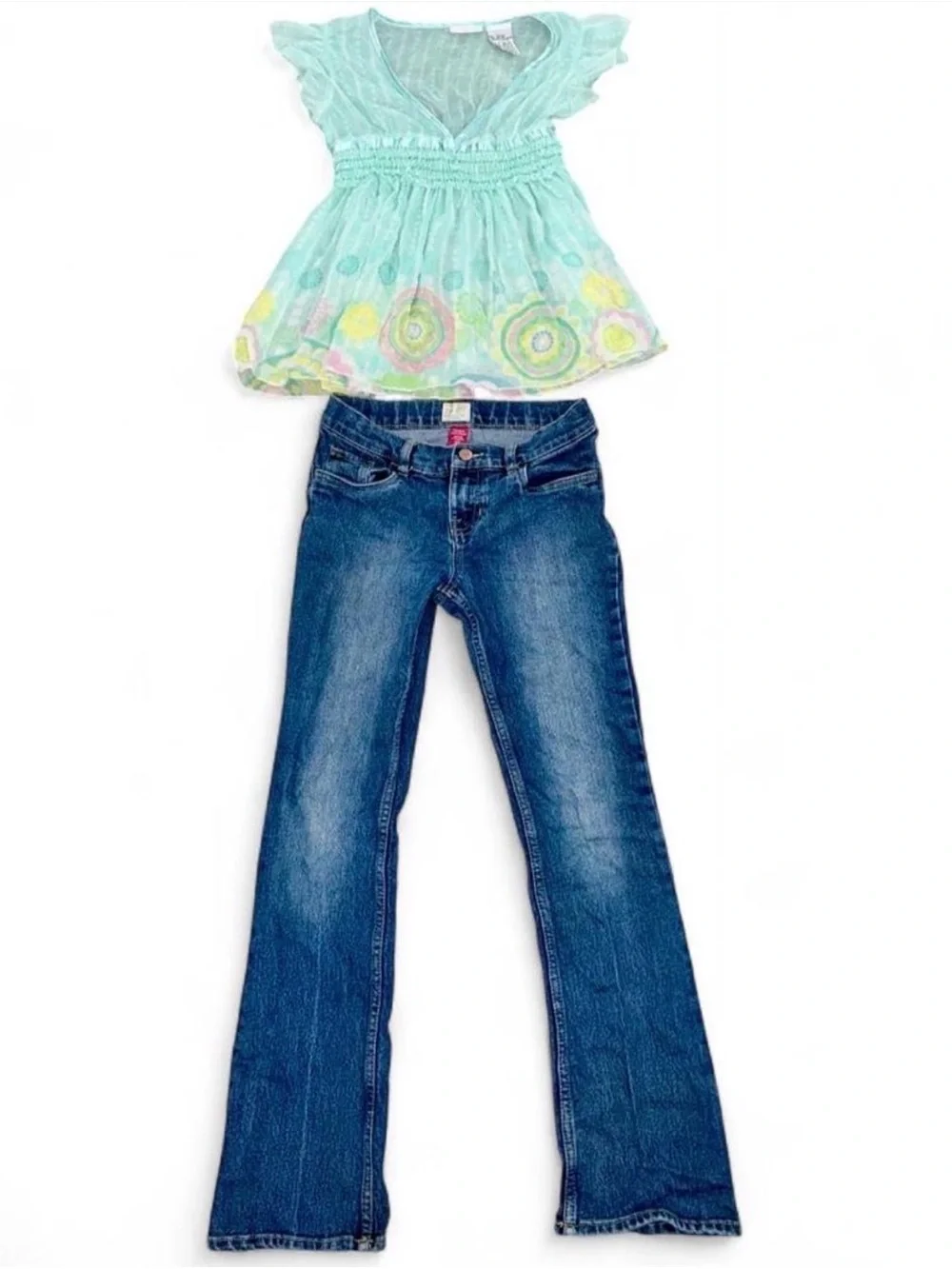Y2K The Children's Place blue bootleg girls jeans Mary-Kate Ashley Shirt